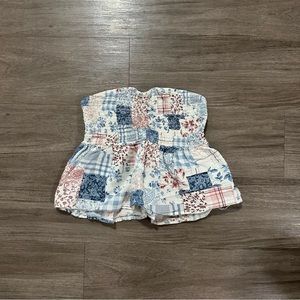 American Eagle Collage Floral Checkered Sweetheart Tube Top Babydoll Crop Top